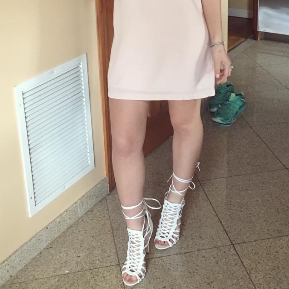 White lacy heels